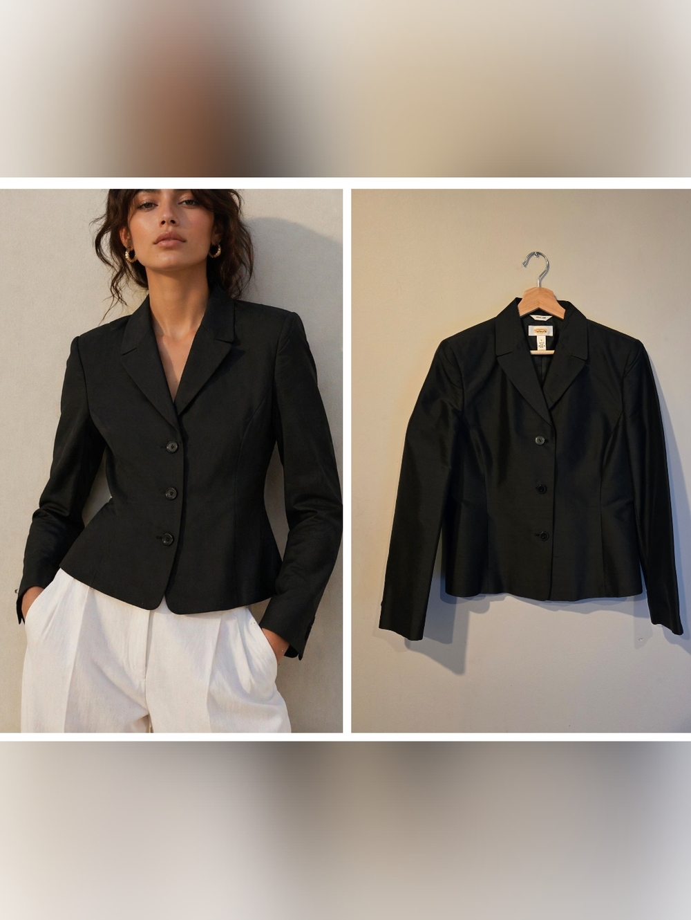 Vintage Talbots Pure Silk Blazer Black Size 6 Classic Tailored Quiet Luxury